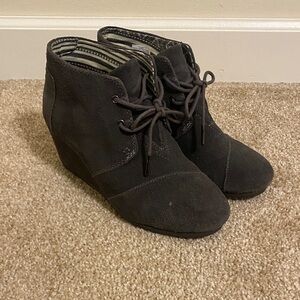 TOMS Dark Gray Suede Wedge Ankle Boots